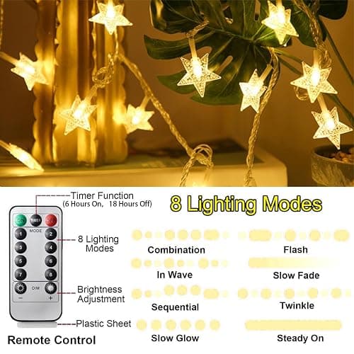 Star String Lights Battery Operated, 20 FT 40 LED 8 Modes Timer Warm White Twinkle Lights Hanging Fairy Light for Bedroom Room Office Party Home Indoor Outdoor Xmas Decor Tree Decorations thumbnail 3