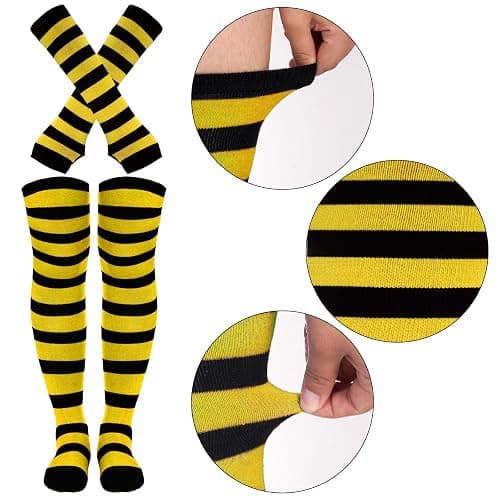 Tongcloud Women's Striped Knee High Socks, Over Knee Thigh High Socks, Arm Warmer and Fingerless Gloves Set thumbnail 6