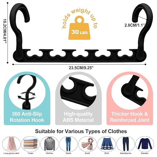 24-Pack-Closet-Organizers-and-Storage,Closet-Organizer-Hangers 5 Holes Hangers-Space-Saving for Heavy Clothes Wardrobe Closets,Dorm-Room-Essentials thumbnail 2