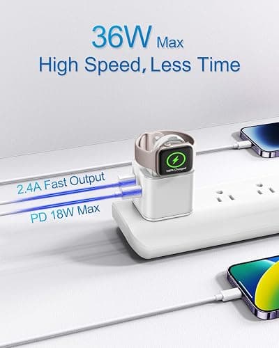 BeaSaf 36W for Apple Charging Block with Built-in Watch Charger, Foldable PD Fast Charger Block for iPhone, Dual Ports Wall Charger Compatible with Apple Watch iPhone AirPods (White) thumbnail 4