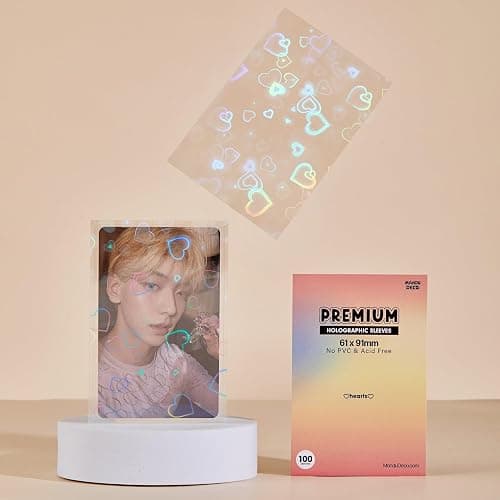 Mandu Deco Heart Holographic Kpop Photocard Sleeves Card Protector PVC Free and Acid Free Shield Cover 100 Sleeves per Pack (61x91mm(for Double sleeving)) thumbnail 2