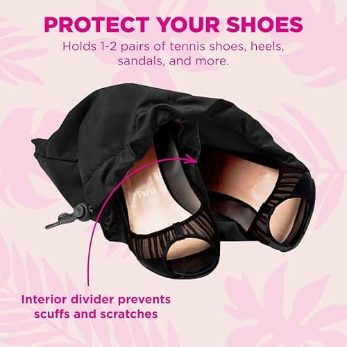 Miamica Shoe Storage Bag – 11” x 9” – Cute Shoe Bag for Women w Interior Divider, Protects Luggage - Fits 1-2 Pairs of Shoes thumbnail 3
