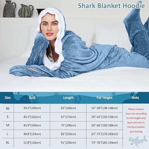 TBGENIUS Shark Blanket Hoodie Onesie for Adults and Kids, Cozy Flannel Shark Sleeping Bag thumbnail 4