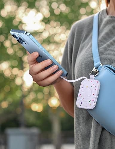 RORRY Portable Charger, 5000mAh Portable Charger Power Bank with Built-in Cables, Travel Keychain Battery Pack for Apple Watch Ultra/11/10/9/8/7/6/SE, iPhone Air/17/16/15/14/13/12, Confetti-Purple thumbnail 5