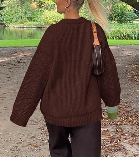 Okiwam Women's Oversized Sweaters Crewneck Cable Knit Pullover Casual Loose Fall Outfits Fashion Clothes 2025 thumbnail 3
