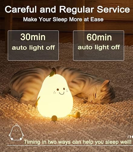 HAPPYBAG Cute Silicone Night Light for Kids,Dimmable Nursery Pear Lamps,Kawaii Room Decor Fruit Night Light Bedside Lamp for Baby and Toddler thumbnail 2