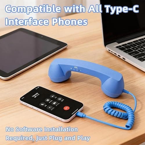 Retro Phone Handset for iPhone & Android, 2026 New Type-C Wired Receiver with Microphone & Speaker, Vintage Landline Style Handle for Noise Cancelling Calls, Meetings, and Home Office Desk Use (Blue) thumbnail 6