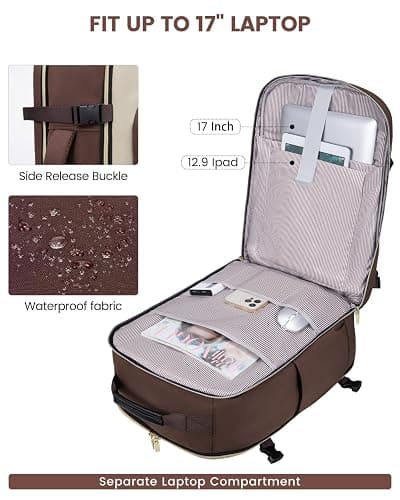 LOVEVOOK 40L Travel Backpack for Women & Men, Airline Approved Carry On Luggage with 3 Packing Cubes, TSA Overnight Bags, Waterproof Personal Item Bag, Weekender Essentials Backpacks fits 17" Laptop thumbnail 9