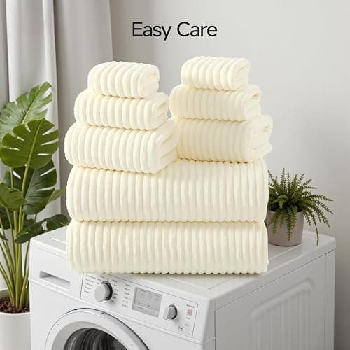 REDKISS Beige Bath Towels Set 8 Piece - Microfiber Bathroom Towels of 8 Large, Highly Absorbent Bath Towel, Soft Shower Towel for Bathroom, Hotel 2 Bath Sheet 2 Hand 2 Washcloths 2 Hair Towel Wrap thumbnail 7