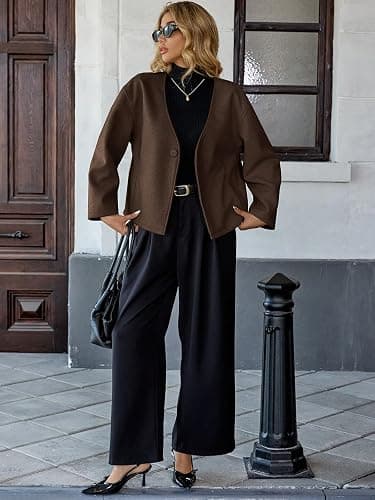 HOTIAN Women Cropped Wool Blend Coats Long Sleeve Coat Jacket Peacoat Fall Winter Outwear Overcoat thumbnail 7