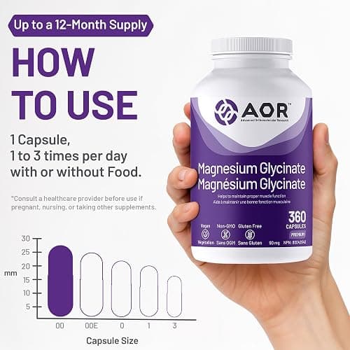 AOR Magnesium Glycinate Supplement, Vegan, 360 Capsules, 120 Day Supply | Magnesium Bisglycinate, Vegan, Non GMO, No Unnecessary Fillers, With or Without Food thumbnail 5