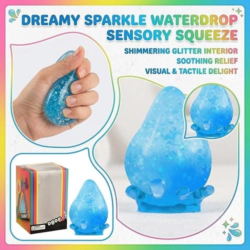Nee Doh Dream Drop Squishy Fidget Toys Cute Raindrop Slow Rising Squeeze Toys Nee Doh Stress Ball Teardrop Squishies Sensory Anxiety Relief Toy Fidgets Party Favors Gift for Adult Kid (03-Blue) thumbnail 5