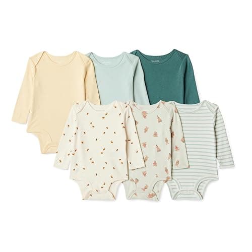 Amazon Essentials Unisex Babies' Long-Sleeve Cotton Bodysuits, Pack of 6 - Image 1