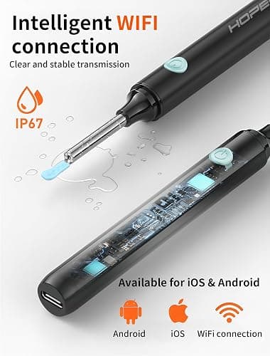 Hopefox Otoscopio Limpiador Oidos, 3,5mm WiFi Endoscopio de Oído con 1080P Cámara y 6 LED, Limpieza de Oídos con 6 Puntas de Silicona suave y Kit Completo de 7 Piezas thumbnail 5