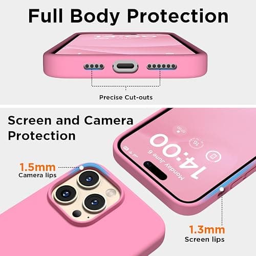 COFFKER Designed for iPhone 14 Pro Max Case, Liquid Silicone Case [2X Screen Protectors], Shockproof Slim Thin Protective Phone Case with Soft Anti-Scratch Microfiber Lining, 6.7 inch, Tender Pink thumbnail 3