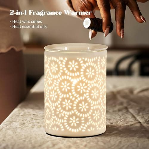 Floral Wax Melts Warmer, Ceramic Wax Warmer for Scented Waxes, Fragrance Oil WaxMelter, Electric Waxes Burner for Home Decor, Yoga, Bath, Relaxing Spa Gifts for Women thumbnail 6