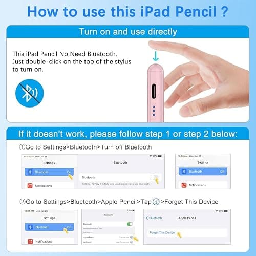 Stylus Pen for Apple iPad A16/11th 2026-2018 iPad Pencil A16/11/10/9/8/7/6,Air 11"/13"M4/M3/M2/5th-3rd,Pro 13"/12.9"/11"/M5/M4,Mini A17 Pro/6/5 Stylus Palm Rejection Tilt Sensitivity Fast Charge-Pink thumbnail 3