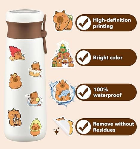 200pcs Capybara Stickers, Cute Vinyl Stickers Laptop Water Bottle Stickers for Kids Waterproof Animals Decals Sticker for Adults Teens Kids Classroom Prizes thumbnail 4