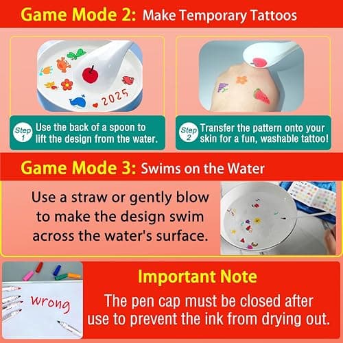 Kiddies Create Magical Floating Drawings Bundle, Magical Drawing Pens for Kids Water, Magic Water Painting Pen Set for Tattoos, DIY Art Ink Marker Kit with Spoons & Towel, Boys Girls Children's Gifts thumbnail 5