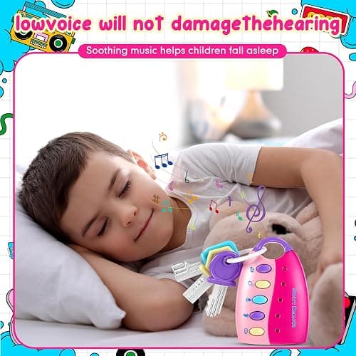 Skylety Musical Smart Remote Car Key Toy with Sound and Lights Fun and Educational Musical Toys for Travel Play(Pink) - Pink thumbnail 7