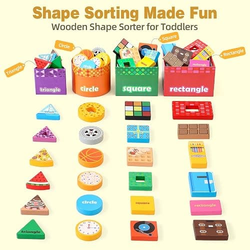 Atoylink Montessori Toys Shape Sorter for Toddlers, Wooden Stacking Blocks Nesting Boxes Baby Everyday Objects Shape Sorting Toys Matching Games, Preschool Learning Toys for 1 2 3 Year Old Boys Girls thumbnail 7