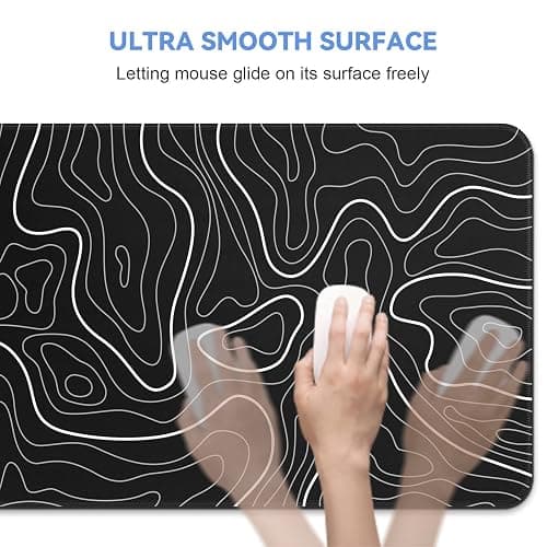 DIGSOM Mouse Pad Gaming Mousepad 31.5 x 11.8in Large Mouse Pad for Keyboard and Mouse with Anti-Slip Rubber Base, Keyboard Pad XL Mouse Mat for Home and Office（Black with White Topographic Line） thumbnail 7