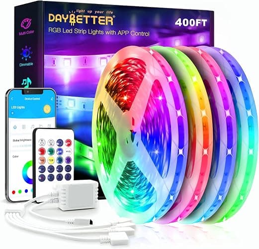 DAYBETTER Led Strip Lights 400 ft (4 Rolls of 100 ft) Ultra Long Smart Light Strips with App Voice Control Remote, 5050 RGB Music Sync Color Changing Lights for Bedroom, Kitchen, Party,Home Decoration - Image 1