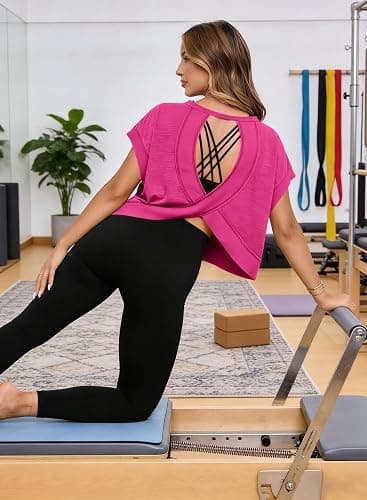 MIHOLL Women Workout Tops Oversized Cotton Crop Top Open Back Athletic Gym Shirts Backless Yoga Running thumbnail 6