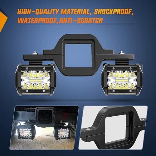 Nilight 2 Pcs 4 Inch 60W Led Pods with 2 Inch Tow Hitch Mounting Brackets Backup Reverse Lights Rear Light Bar for Pickup ATV SUV Truck Trailer Boat thumbnail 4
