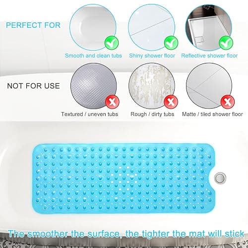 Upgrade Baby Bath Mat Non Slip Extra Long Bathtub Mat for Kids 40 X 16 Inch - Eco Friendly Bath Tub Mat with 200 Big Suction Cups,Machine Washable Shower Mat,Blue thumbnail 3