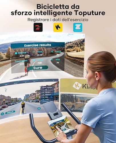 2025 Toputure Cyclette da Casa con App, Cyclette per Casa con Resistenza Magnetica 0-100%, Volano da 15kg, Sistema di Ammortizzazione, Schermo LCD, Supporto fino a 160kg thumbnail 2