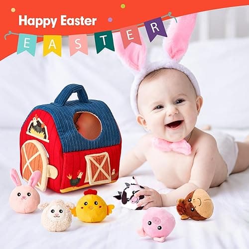 hahaland Baby Toys 6-12 Months - Surprise Barn with Stuffed Farm Animals, Rattle, Crinkle Paper, Mirror - Montessori Toys for 6 Month Old Babies, Sensory Balls Toddlers 1-3, 1 Year Old Boy Girl Gifts thumbnail 9