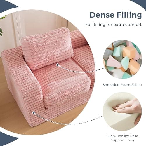 MAXYOYO Bean Bag Chair, Two-seat Bean Bag Sofa with Pillows and Armrests for Adults, Upholstered Loveseat Floor Sofa Couch Fluffy Chair Bean Bag Couch for Bedroom Living Room, Pink thumbnail 6