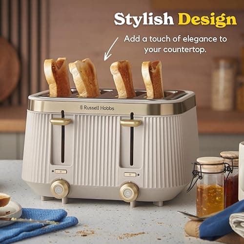Russell Hobbs Toaster 4 Slice, Brontë Stone Stylish Matte & Chrome Design thumbnail 3