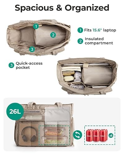BAGSMART Tote Bag for Women, Teacher Tote with Insulated Compartment, Large Puffer Work Tote Handbags for Work thumbnail 3