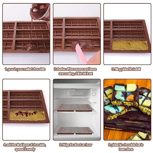 Mity rain Chocolate Bar Mold Deep, Silicone Thick Chocolate Bar Mold for Stuffed Bar, Square Knafeh Pistachio Chocolate Bar Break Apart Candy Bar Molds with 100pcs Storage Bags - square deep chololate thumbnail 7