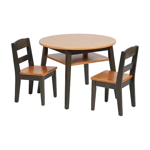 ECR4Kids Hideaway Table and Chair Set, Kids Furniture, Honey/Grey Wash, 3-Piece - Image 1