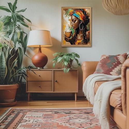 Framed African American Woman Wall Art Modern Colorful Black Woman Canvas Prints Coffee Afrocentric Girl Posters Pictures Fashion African Tribal Girl Wall Decor Painting Ready To Hang 8x10in Framed thumbnail 5