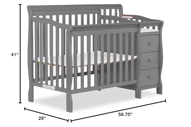 Dream On Me Jayden 4‑in‑1 Mini Convertible Baby Crib & Changer with Storage, Steel Grey, Pinewood, GreenGuard Gold & JPMA, 1” Mattress Pad, 3 Mattress Heights, Converts to Mini Day & Twin-Size Bed thumbnail 3