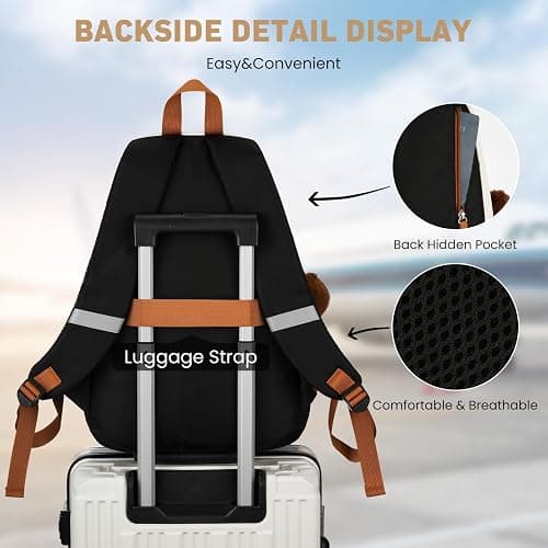 WINDARS School Backpack for Teen Girls, Cute College Backpacks for Women Students Aesthetic Bookbag Large 15.6 Inch Laptop Bag Middle School Travel Back Pack (Beige-Black-Brown) thumbnail 5