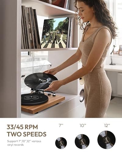 QLEARSOUL SoulBox S1 Vinyl Record Player with Stereo Speakers | Turntable with Built-in Preamp, S-Shaped Tonearm, 33/45 RPM thumbnail 2
