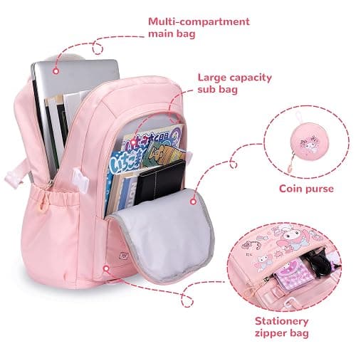 Roffatide Anime Kawaii Backpack with 12 Pcs Accessories Cartoon Travel Aesthetic New Semester Gifts Bag with Cute Pins Anti-Theft Laptop Backpack Travel Hiking Daypacks Rucksack thumbnail 5