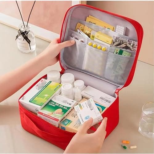 Jipemtra Red First Aid Bag Empty 1st Aid Bag Medical Travel Case First Responder Emergency Storage Compact Medicine Bags for Car Home Office Kitchen Sport Outdoors (Pink) thumbnail 2