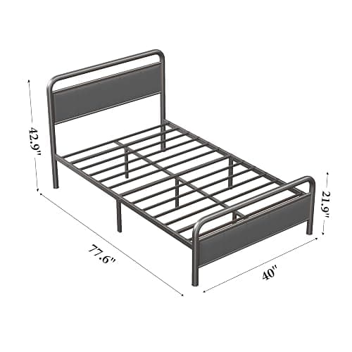 soges Twin Platform Bed with Upholstered Headboard and Footboard, Heavy Duty Metal Slats Support Bed Frame, No Box Spring Needed, Under-Bed Storage, Noise Free, Easy Assembly, Grey thumbnail 2