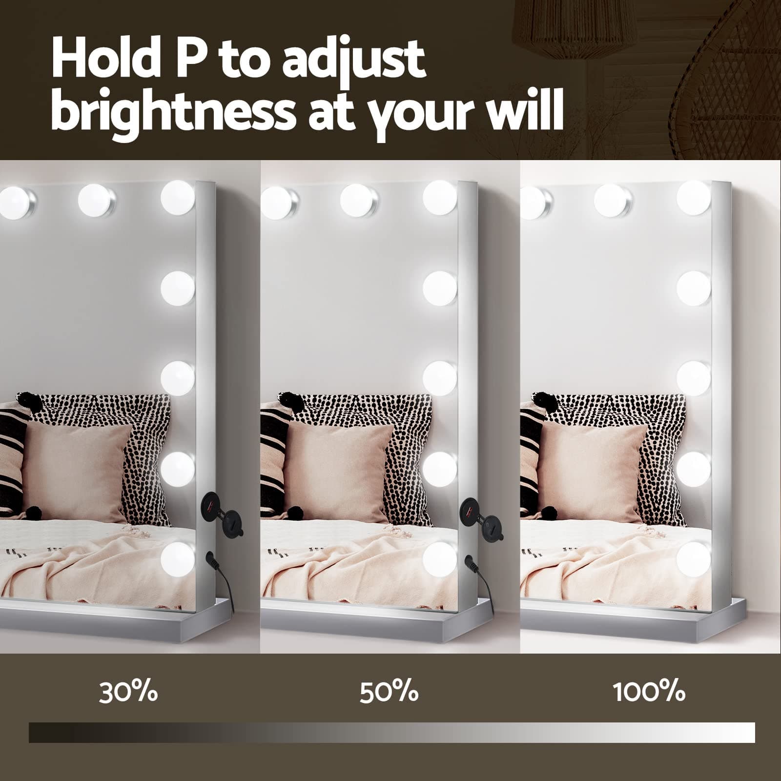 Embellir Hollywood Makeup Mirror with Lights 15 Led Lighted Vanity Mirrors Wall Mounted Cosmetic Beauty Dressing Illuminated Glam Studio Professional Artist Adjustable Magnifying Backlit Modern thumbnail 5