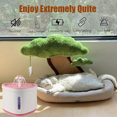 2.4L Cat Water Fountain-Pet Drinking Fountain,Automatic Cat Puppy Dog Water Dispenser,LED Night Vision Water Level Window w/ 3 Replacement Filters(Pink) thumbnail 6