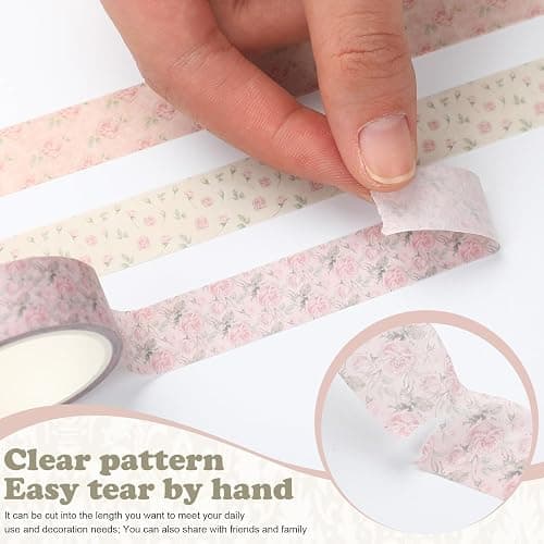 YooNotee 12 Rolls Watercolor Floral Washi Tape Set 15 mm Vintage Dusty Pink Decorative Masking Tape for Arts DIY Craft Scrapbook Envelope Party Supplies Gift Wrapping thumbnail 4
