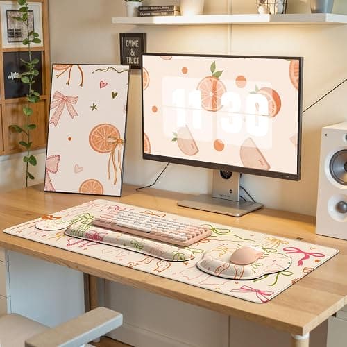 iLeadon Desk Protector Mat, Non Slip Long Mouse Pad and Keyboard Wrist Rest, Carpal Tunnel Mouse Pad and Computer Wrist Support, Soft Ergonomic Keyboard Pad with Wrist Support for Women Office (Bow) thumbnail 7