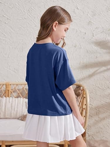 ZDC Girls Athletic Oversized Crop Tops Kids Drop Shoulder Short Sleeve T Shirts Workout Tees thumbnail 3