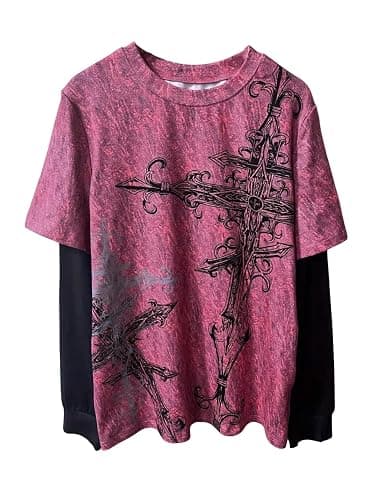 SOLY HUX Women's Y2k Gothic Graphic Tees Long Sleeve Crew Neck 2 in 1 T Shirt Punk Tops Streetwear - Image 1